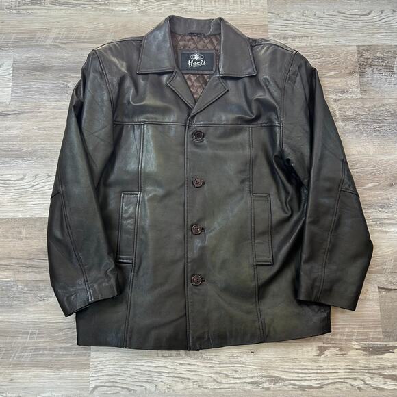 Heeli London Real Leather Jacket XL Brown Button Front Quilted Lined Coat - Picture 1 of 7